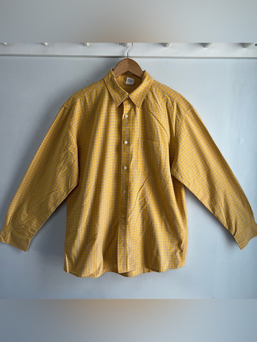 Old Navy Men’s M Medium Yellow Plaid Long Sleeve Button Front Shirt 100% Cotton